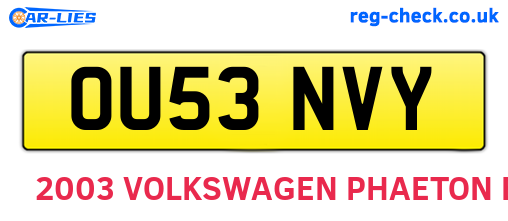 OU53NVY are the vehicle registration plates.