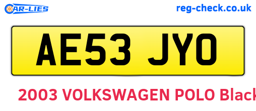 AE53JYO are the vehicle registration plates.