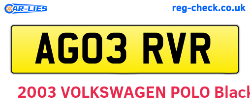 AG03RVR are the vehicle registration plates.