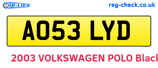 AO53LYD are the vehicle registration plates.