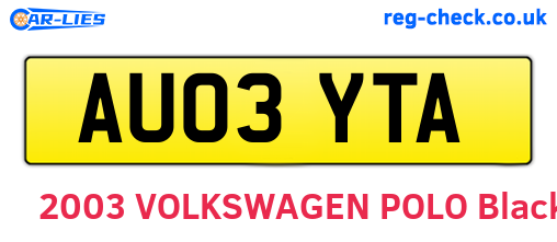 AU03YTA are the vehicle registration plates.