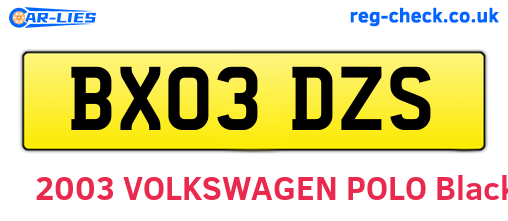 BX03DZS are the vehicle registration plates.