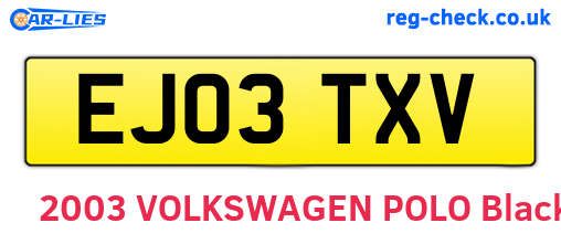 EJ03TXV are the vehicle registration plates.