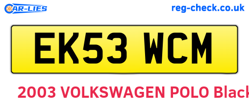 EK53WCM are the vehicle registration plates.