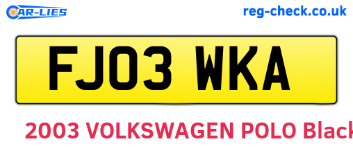 FJ03WKA are the vehicle registration plates.
