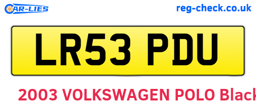 LR53PDU are the vehicle registration plates.