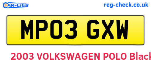 MP03GXW are the vehicle registration plates.