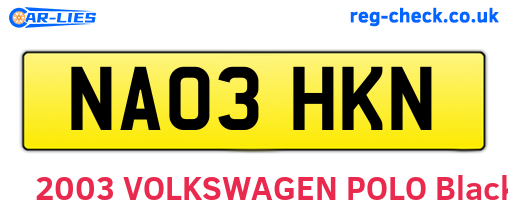 NA03HKN are the vehicle registration plates.