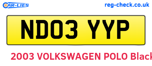ND03YYP are the vehicle registration plates.