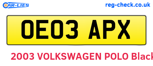 OE03APX are the vehicle registration plates.