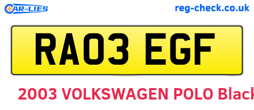 RA03EGF are the vehicle registration plates.
