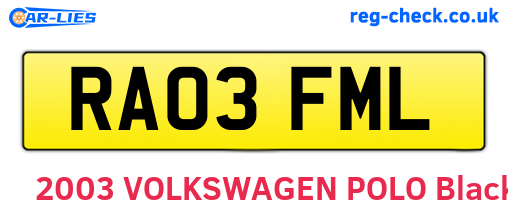 RA03FML are the vehicle registration plates.