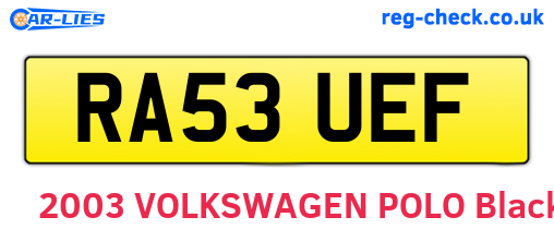 RA53UEF are the vehicle registration plates.