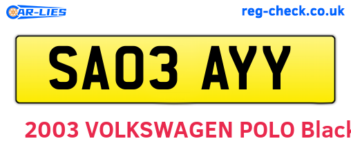 SA03AYY are the vehicle registration plates.