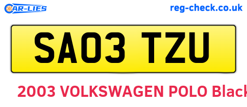 SA03TZU are the vehicle registration plates.