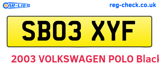 SB03XYF are the vehicle registration plates.