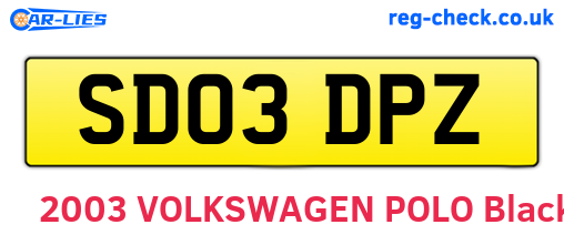 SD03DPZ are the vehicle registration plates.