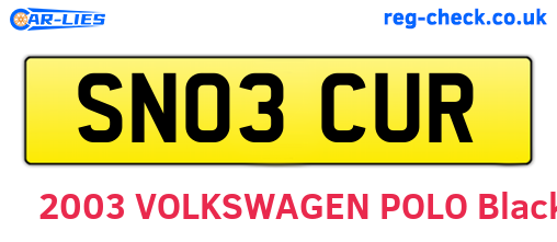 SN03CUR are the vehicle registration plates.