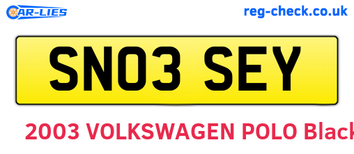 SN03SEY are the vehicle registration plates.