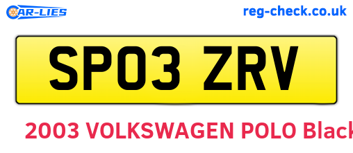 SP03ZRV are the vehicle registration plates.