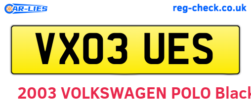 VX03UES are the vehicle registration plates.