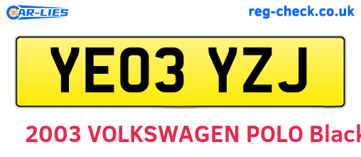 YE03YZJ are the vehicle registration plates.