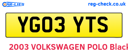 YG03YTS are the vehicle registration plates.