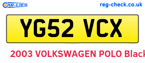 YG52VCX are the vehicle registration plates.