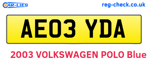 AE03YDA are the vehicle registration plates.