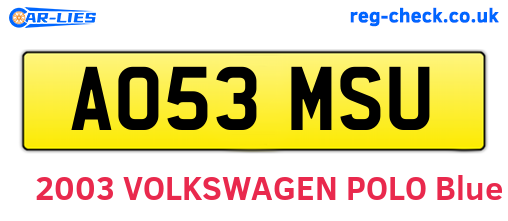 AO53MSU are the vehicle registration plates.