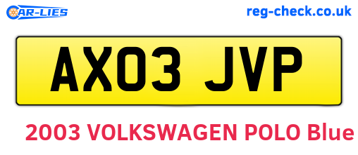 AX03JVP are the vehicle registration plates.