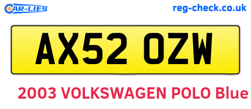 AX52OZW are the vehicle registration plates.