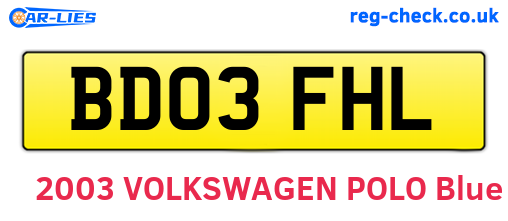 BD03FHL are the vehicle registration plates.