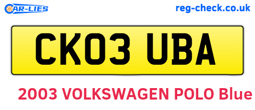 CK03UBA are the vehicle registration plates.