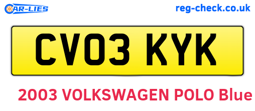 CV03KYK are the vehicle registration plates.