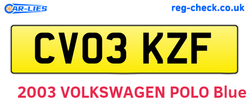 CV03KZF are the vehicle registration plates.