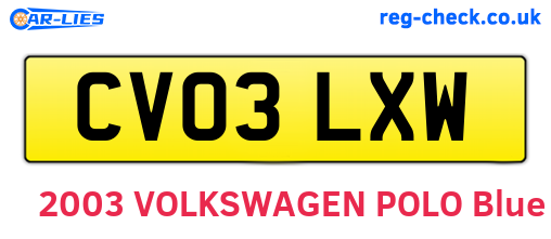 CV03LXW are the vehicle registration plates.