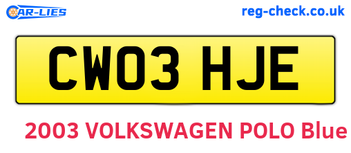 CW03HJE are the vehicle registration plates.