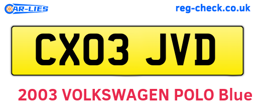 CX03JVD are the vehicle registration plates.