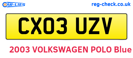 CX03UZV are the vehicle registration plates.