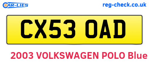 CX53OAD are the vehicle registration plates.