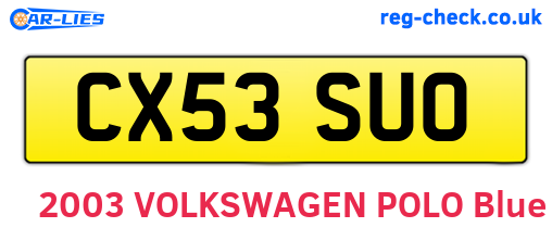 CX53SUO are the vehicle registration plates.