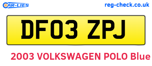 DF03ZPJ are the vehicle registration plates.