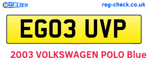 EG03UVP are the vehicle registration plates.