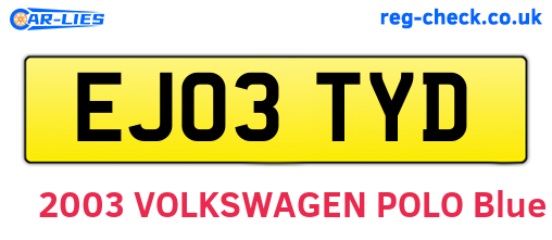 EJ03TYD are the vehicle registration plates.