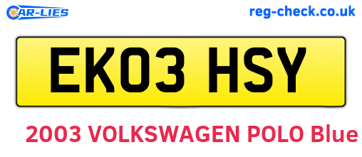EK03HSY are the vehicle registration plates.