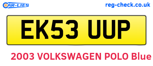 EK53UUP are the vehicle registration plates.