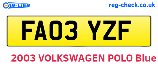 FA03YZF are the vehicle registration plates.