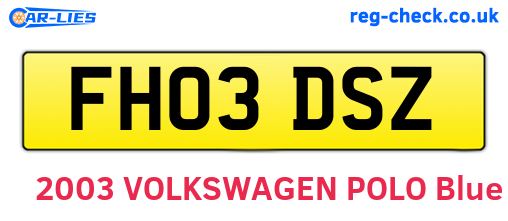 FH03DSZ are the vehicle registration plates.