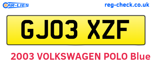 GJ03XZF are the vehicle registration plates.